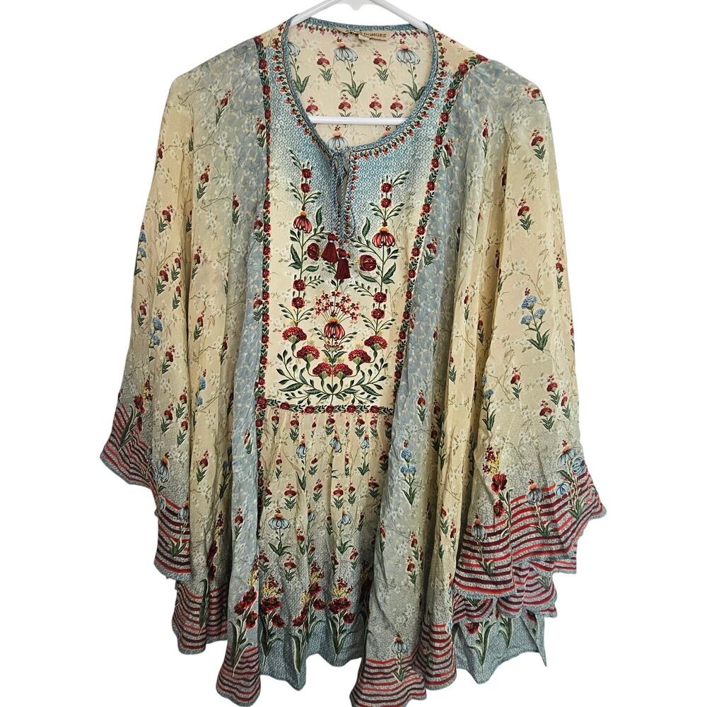 Anita Dongre Womens Floral Tasseled Tunic Size 16 Cottagecore Sustainable Boho